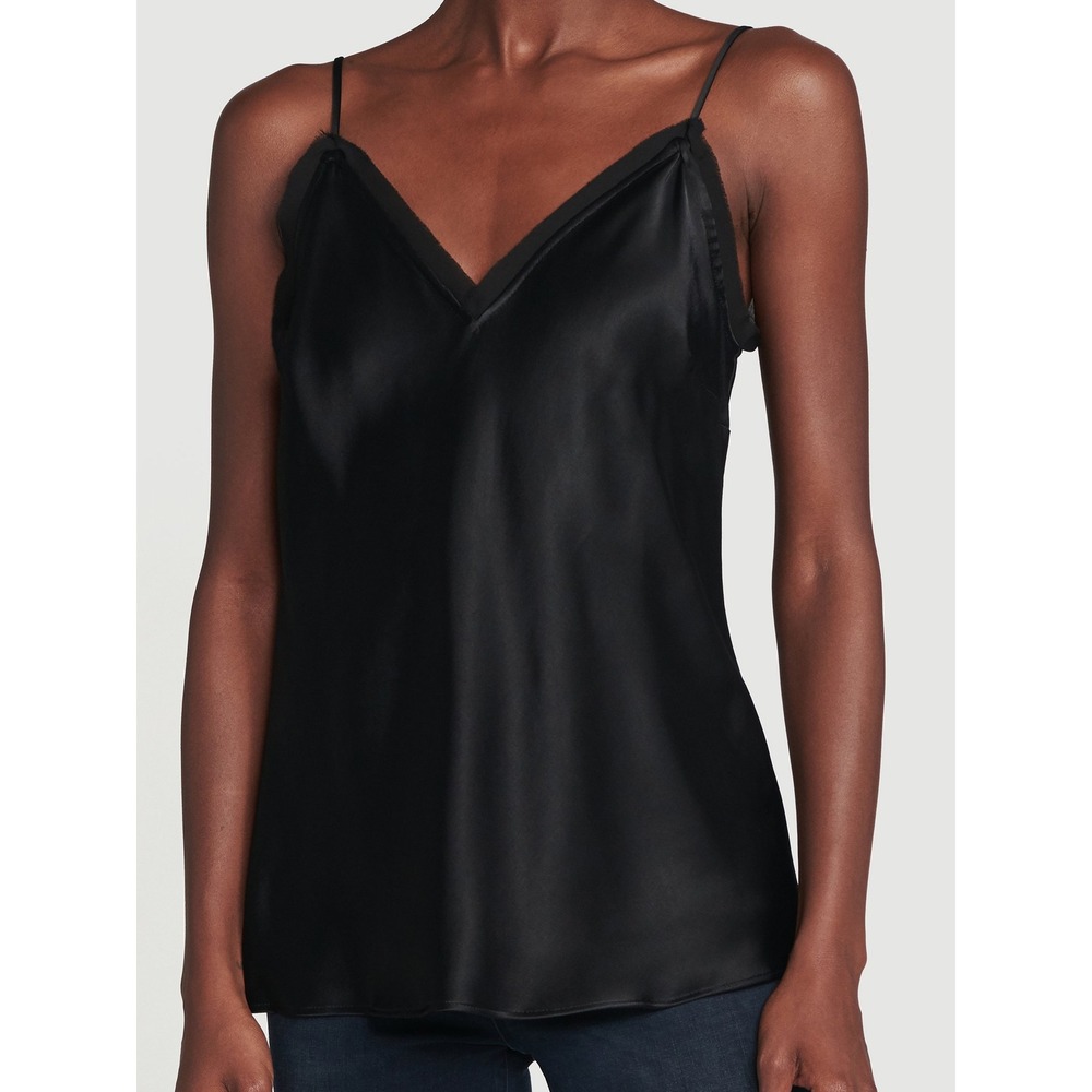 FRAME Satin Lounge Tank Top In Black Sz Small Sleeveless Blouse Chic Sexy Silky - Picture 3 of 16